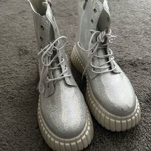 SHEIN Silver Lace Up Boots